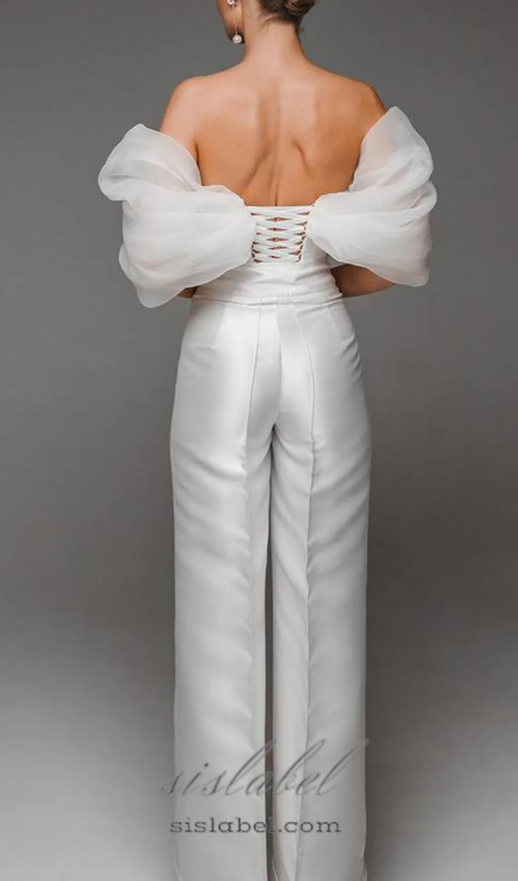 ANILA WHITE TULLE SLEEVE OFF-SHOULDER CORSET JUMPSUIT