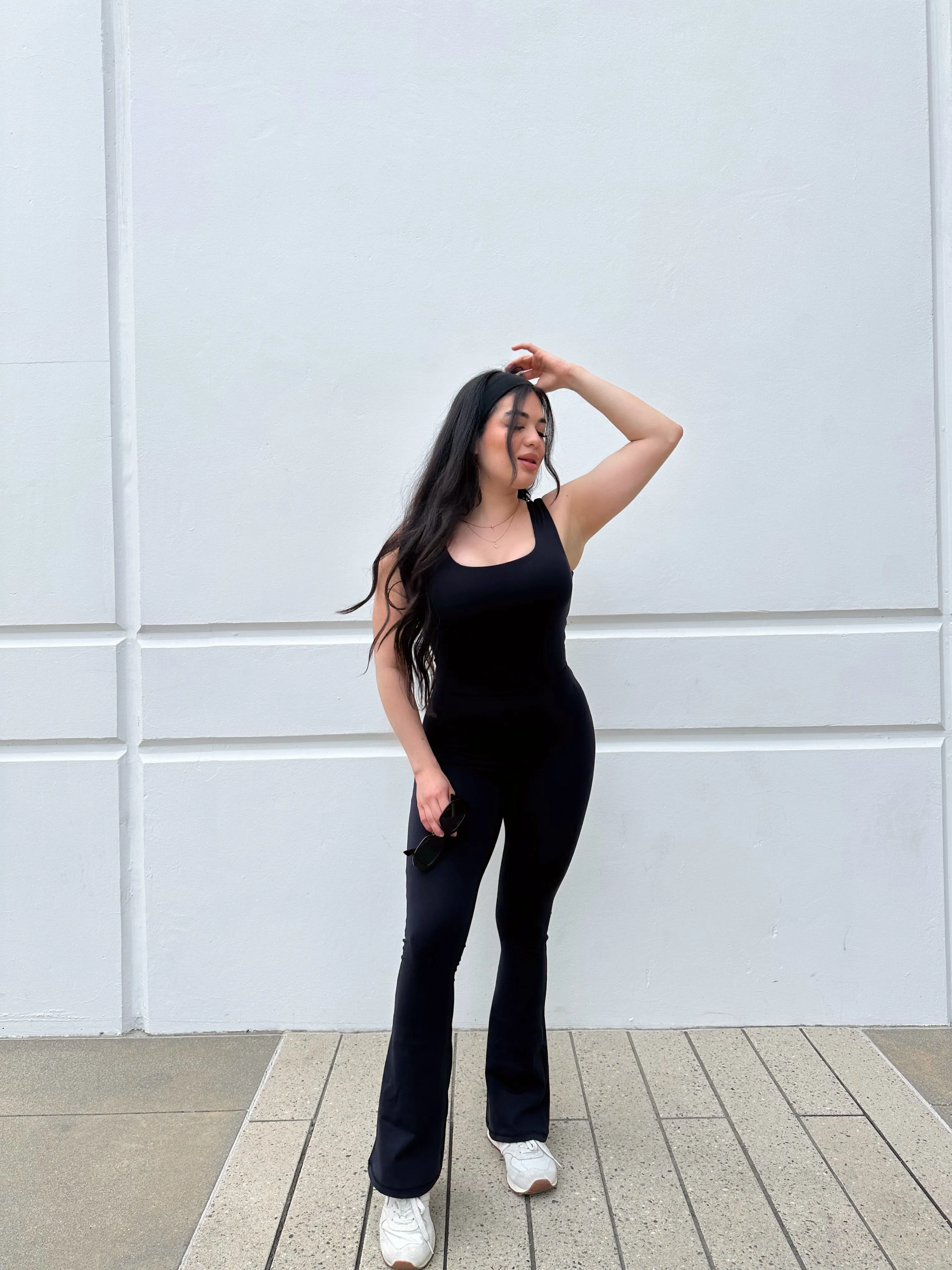 Athleisure Flare Back Twist Jumpsuit