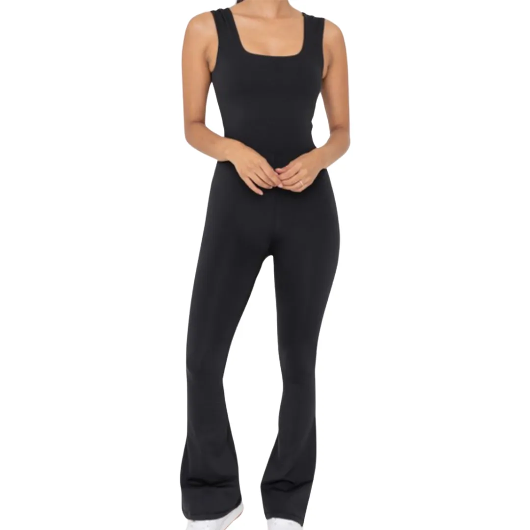 Athleisure Flare Back Twist Jumpsuit