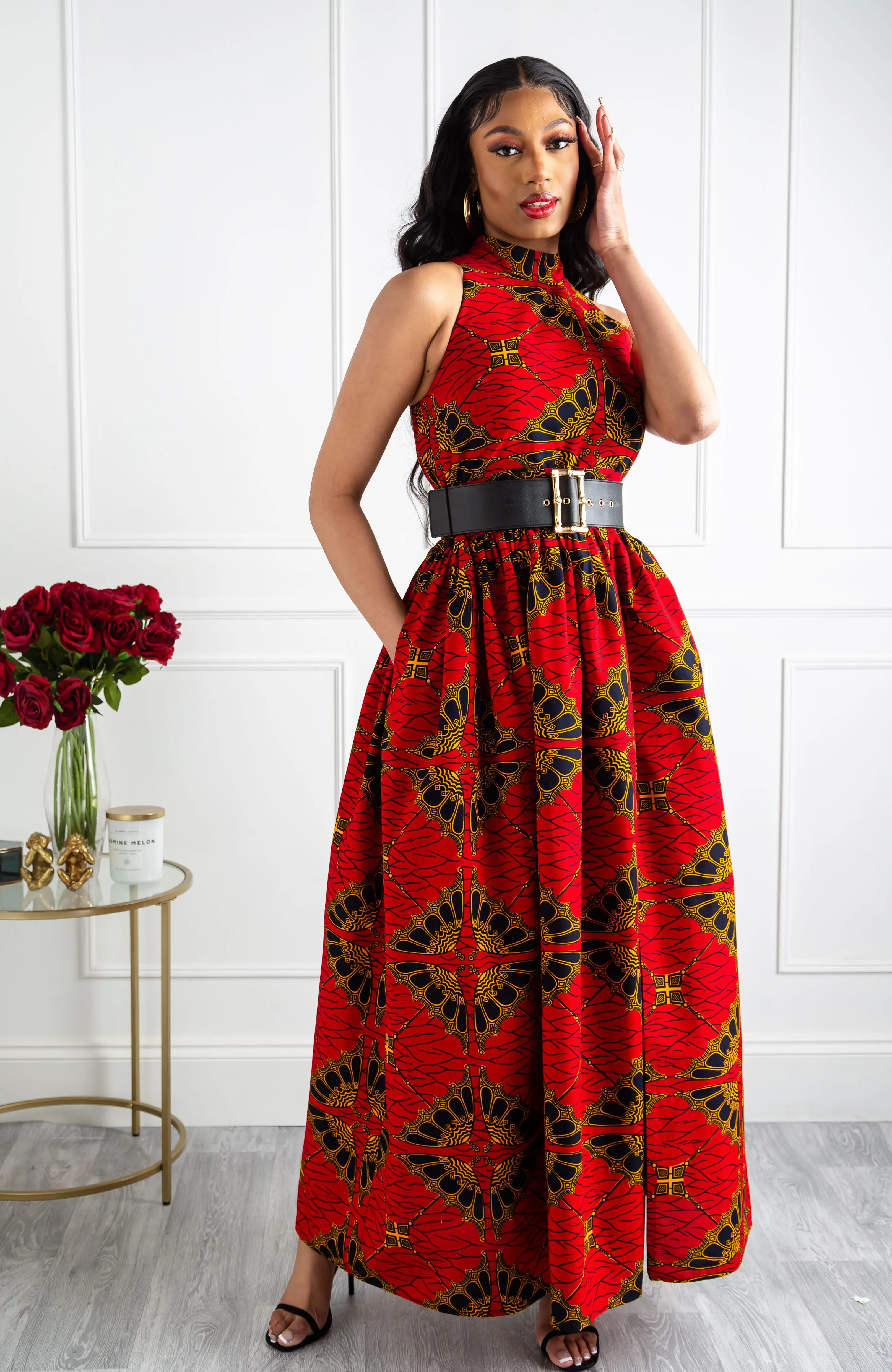 Authentic African Wax Sleeveless Turtleneck Maxi Dress - CORDELIA