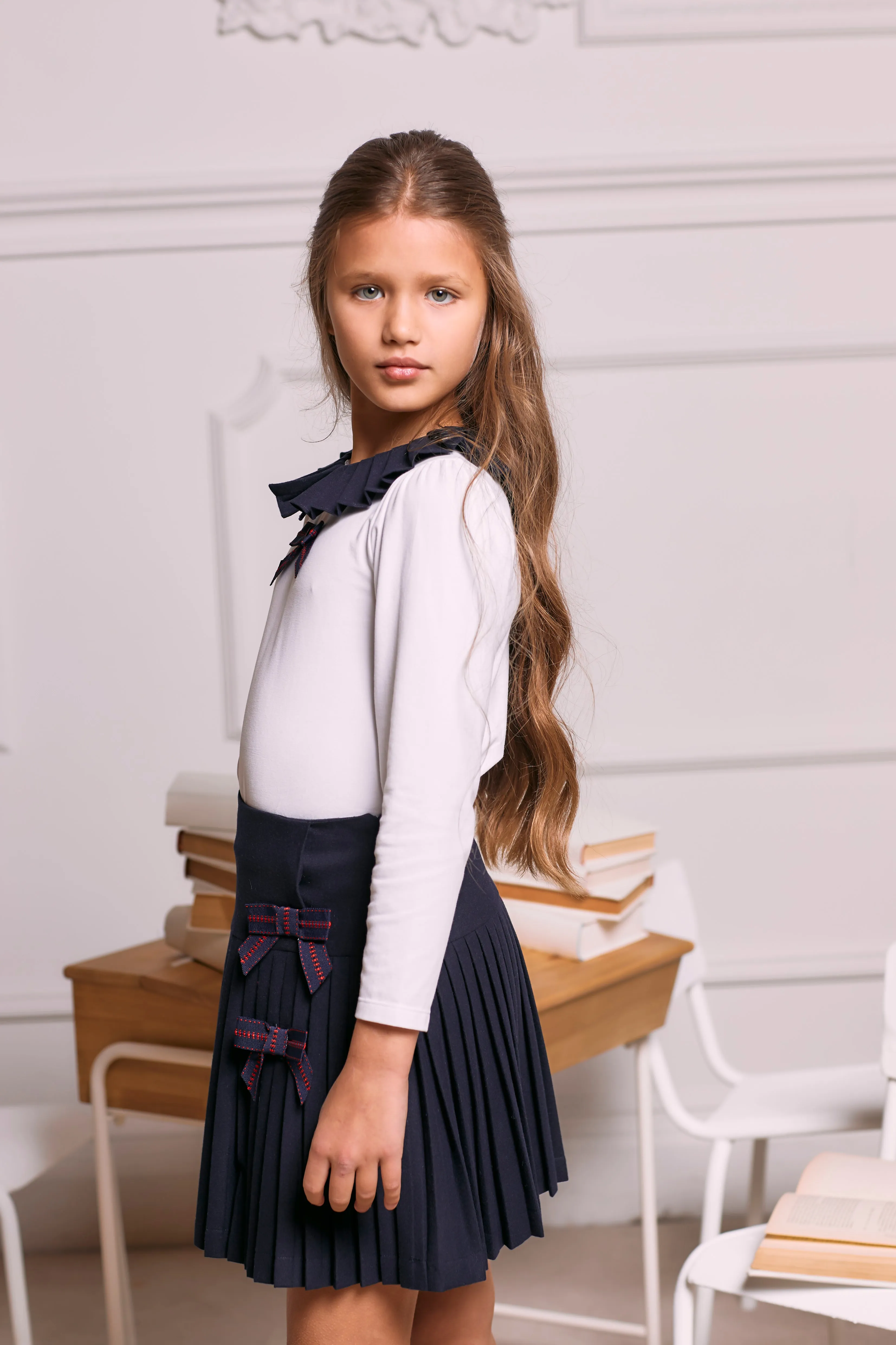 AW24 Patachou Girls Navy Blue Tartan Skirt Set