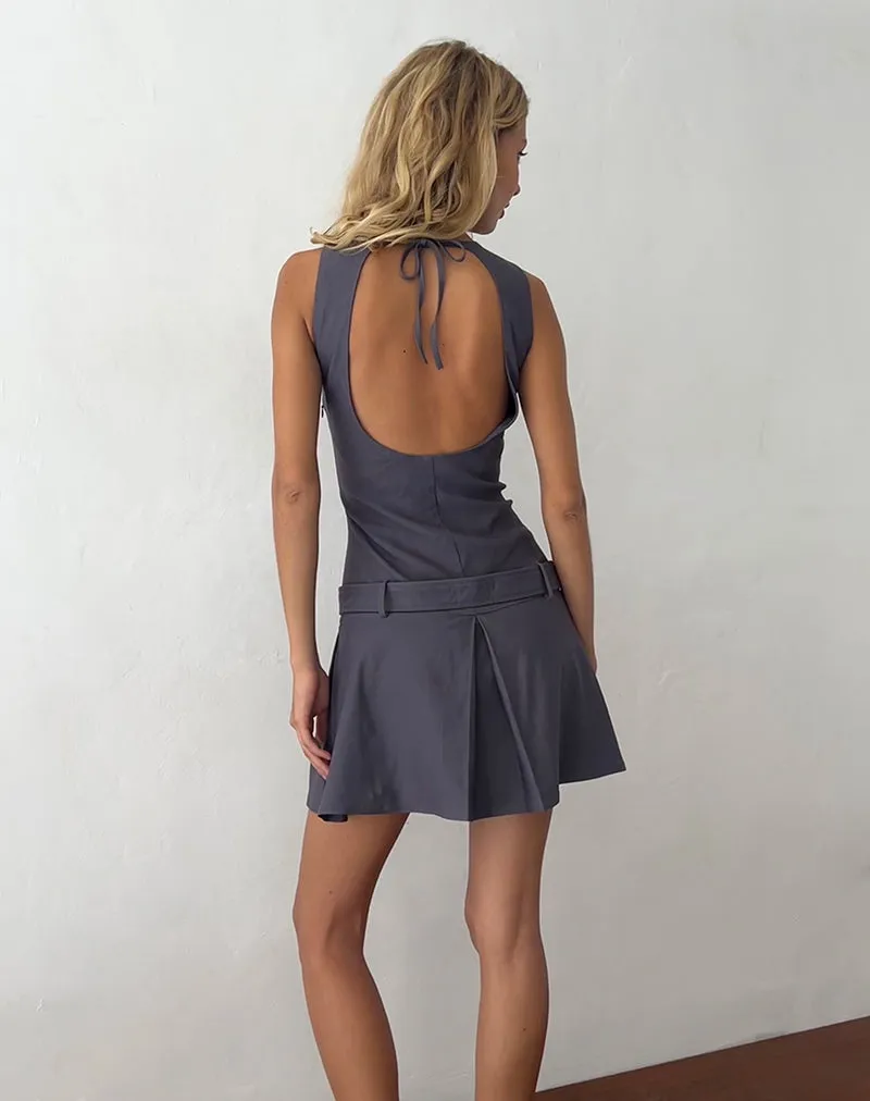 Ayasha Backless Mini Dress in Tailoring Grey