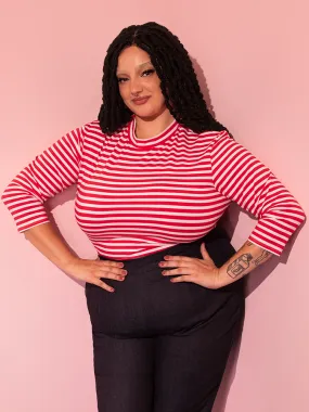 Bad Girl 3/4 Sleeve Top in Red and White Stripes - Vixen by Micheline Pitt