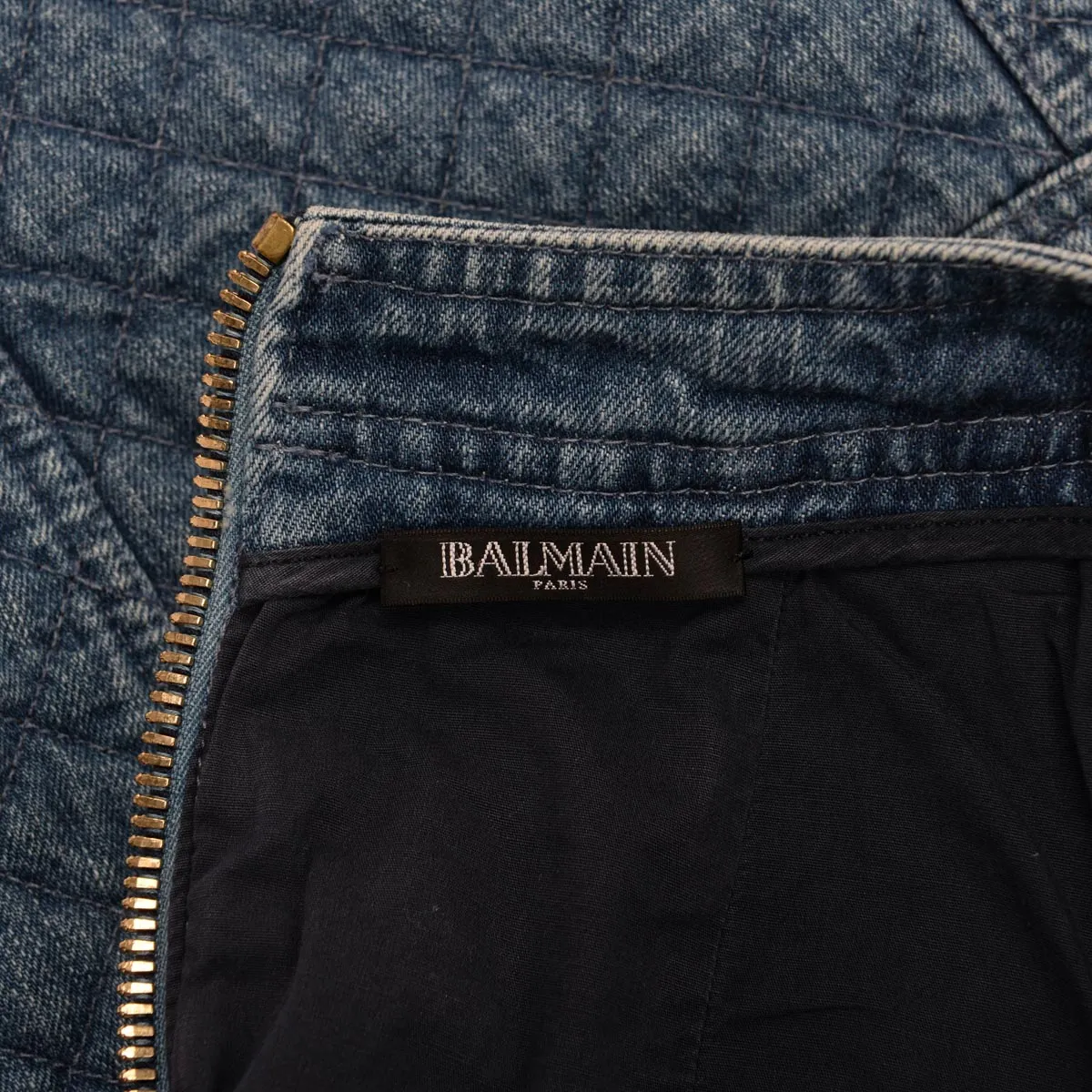 Balmain Blue Quilted Denim Pencil Skirt FR 36