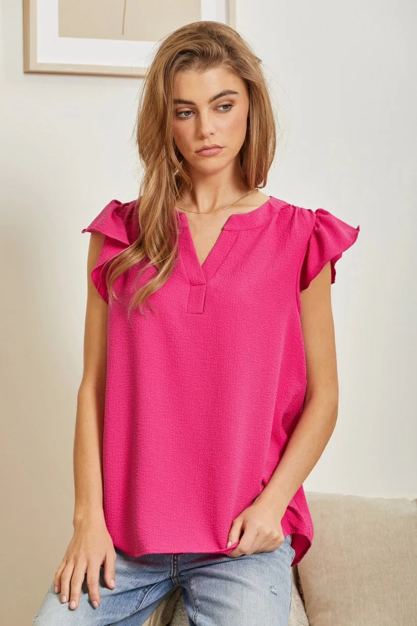 Be Sweet Flutter Sleeve Top - Hot Pink