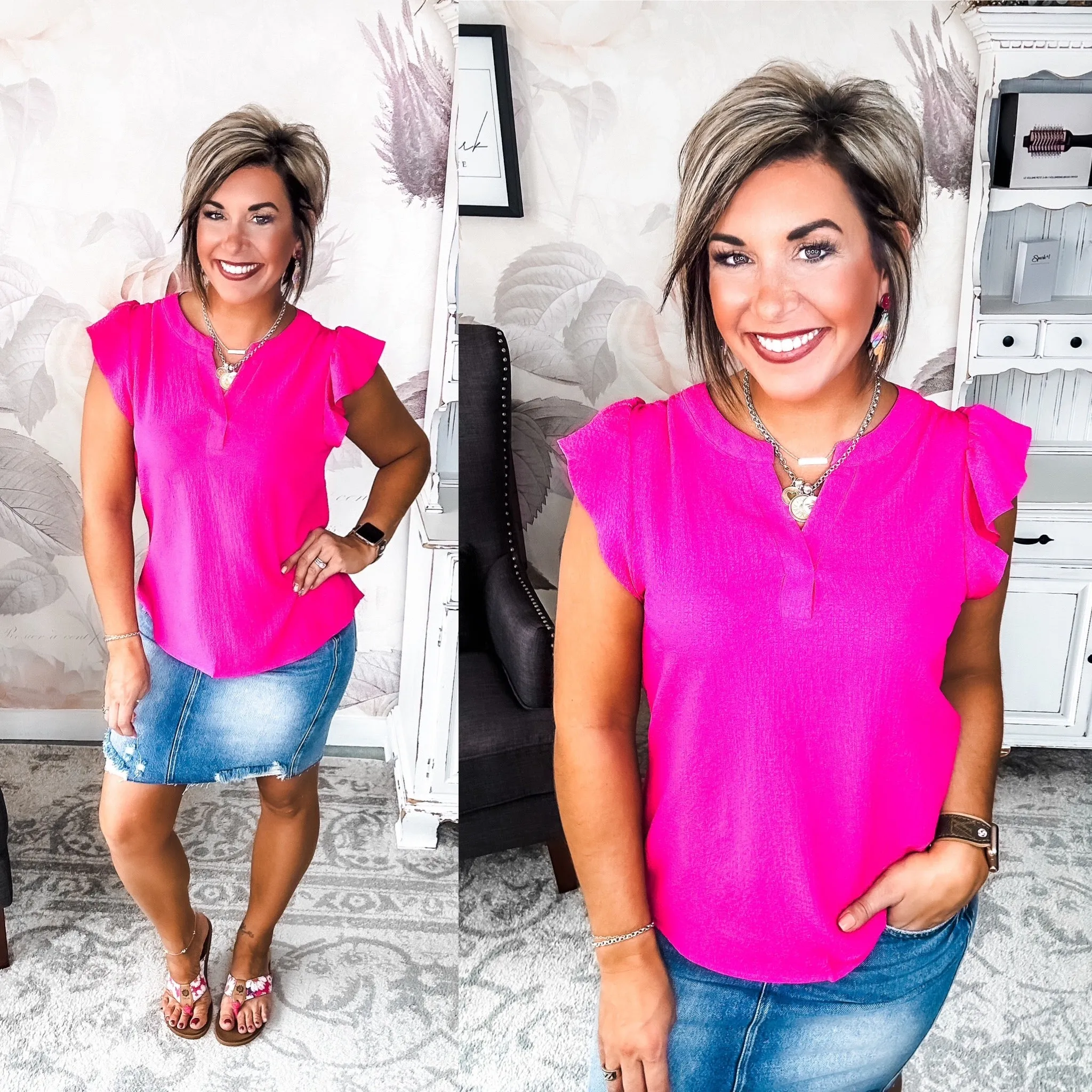 Be Sweet Flutter Sleeve Top - Hot Pink