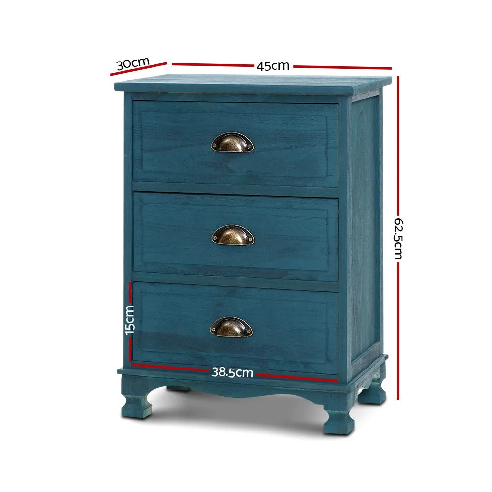 Bedside Tables Drawers Side Table Cabinet Vintage Blue Storage Nightstand