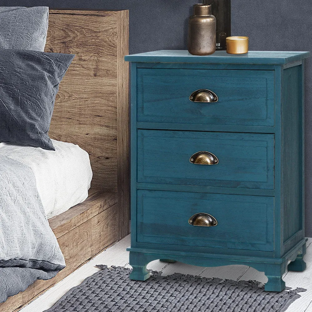 Bedside Tables Drawers Side Table Cabinet Vintage Blue Storage Nightstand