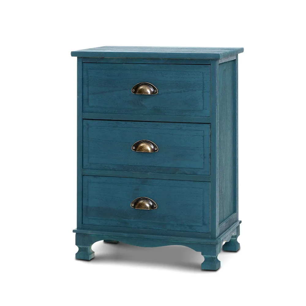 Bedside Tables Drawers Side Table Cabinet Vintage Blue Storage Nightstand