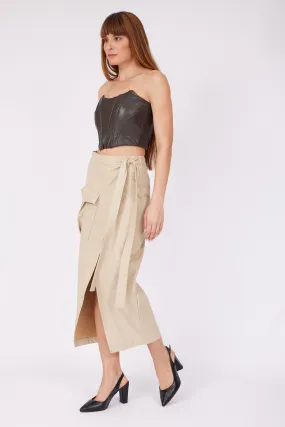 Beige Leather Wrapped Skirt