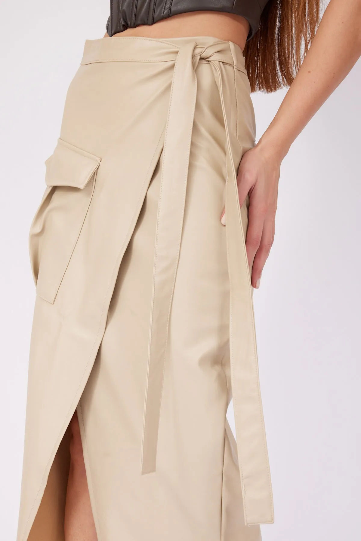 Beige Leather Wrapped Skirt