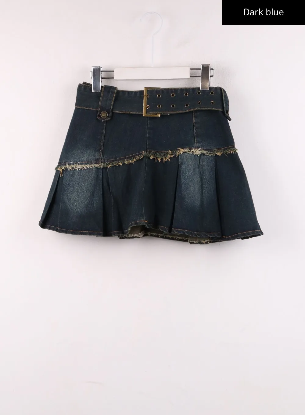 Belted Pleated Denim Skirt IJ430