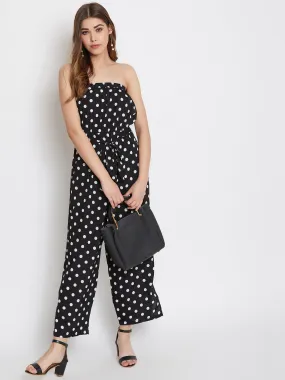 Berrylush Women Black Strapless Off-Shoulder Polka Dot Jumpsuit