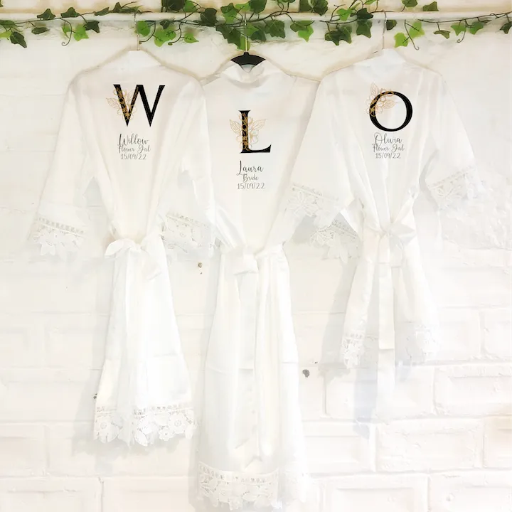 Black & Gold Alphabet Lace Wedding Dressing Robe