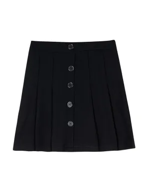 Black Casual Front Buttons Pleated High Waist Skirt