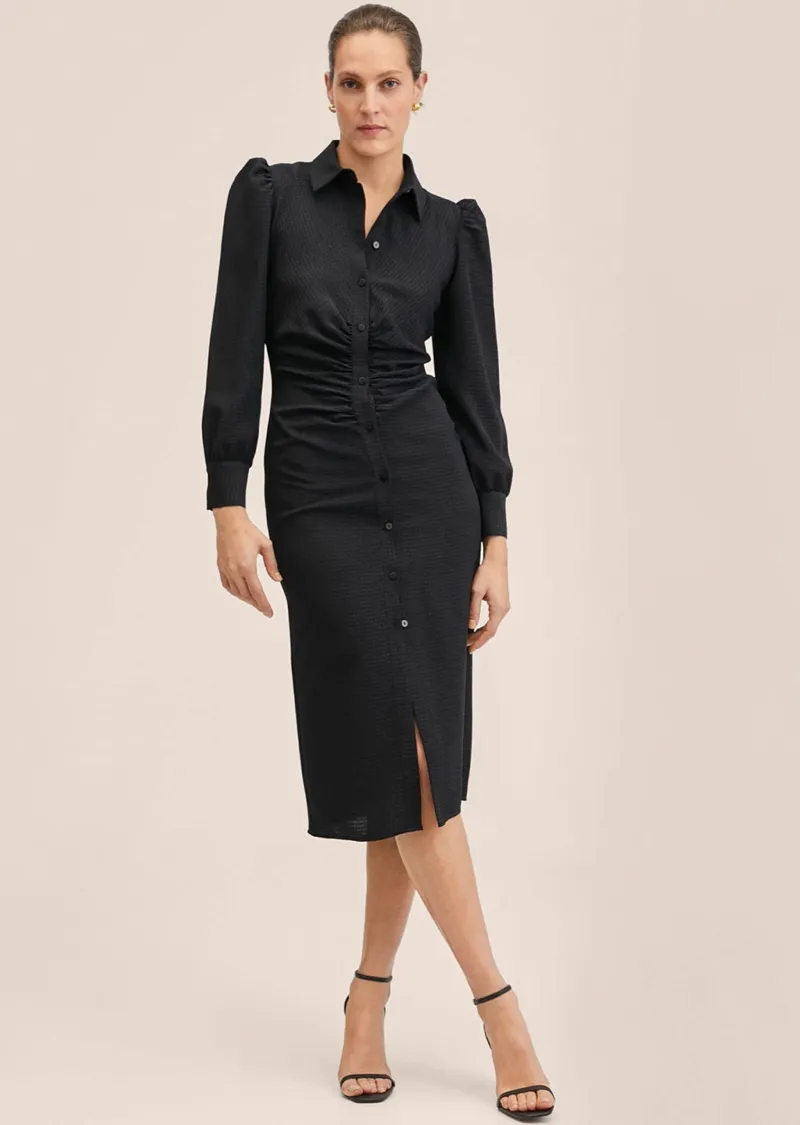 *Black Dobby Weave Shirt Midi Dress