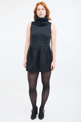 Black Jersey Knitted Collar Shock Dress