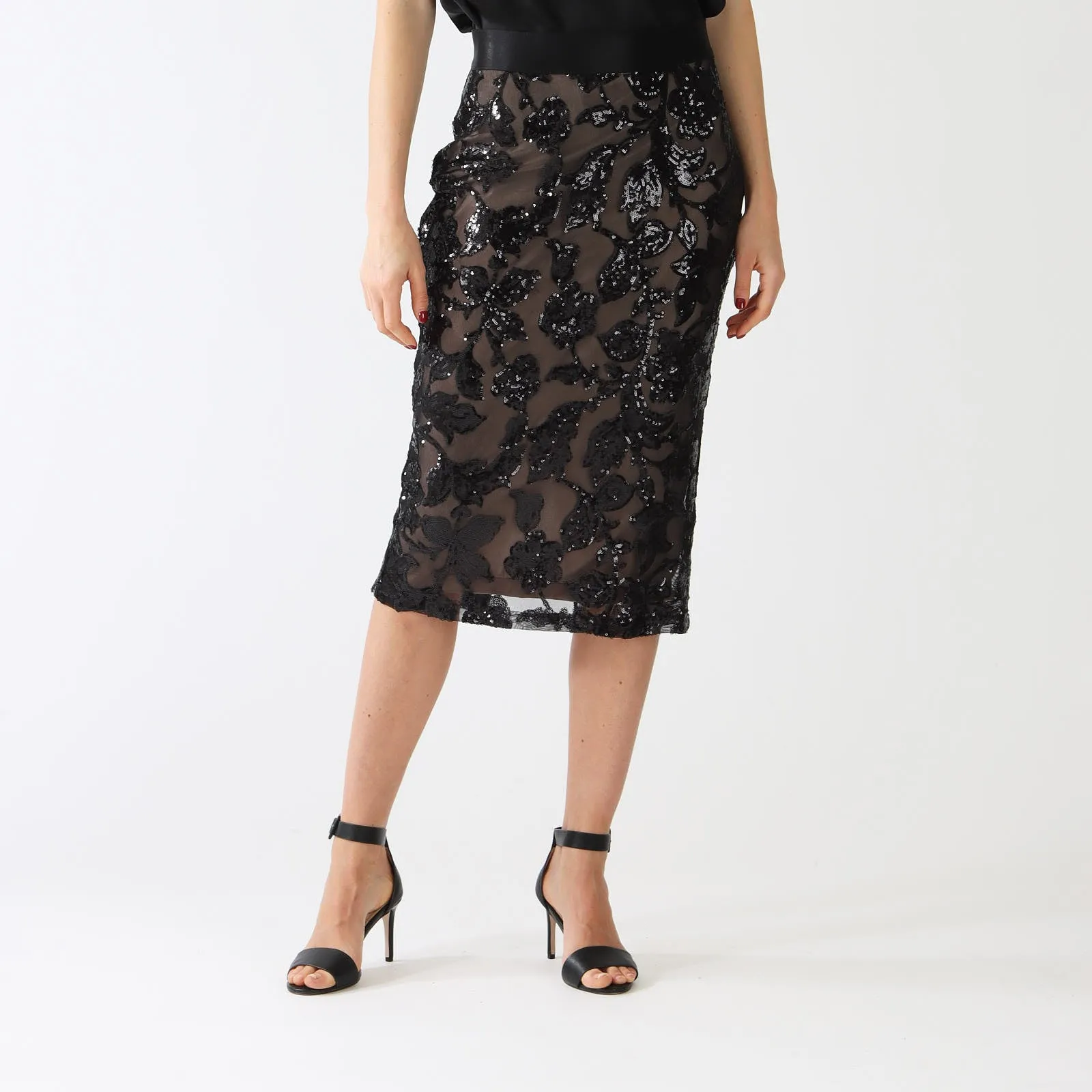 Black Sequin Pencil Skirt