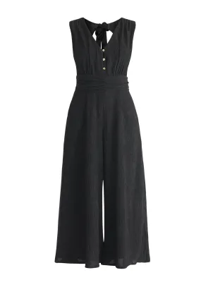 Black Textured Back-Tie Jumpsuit