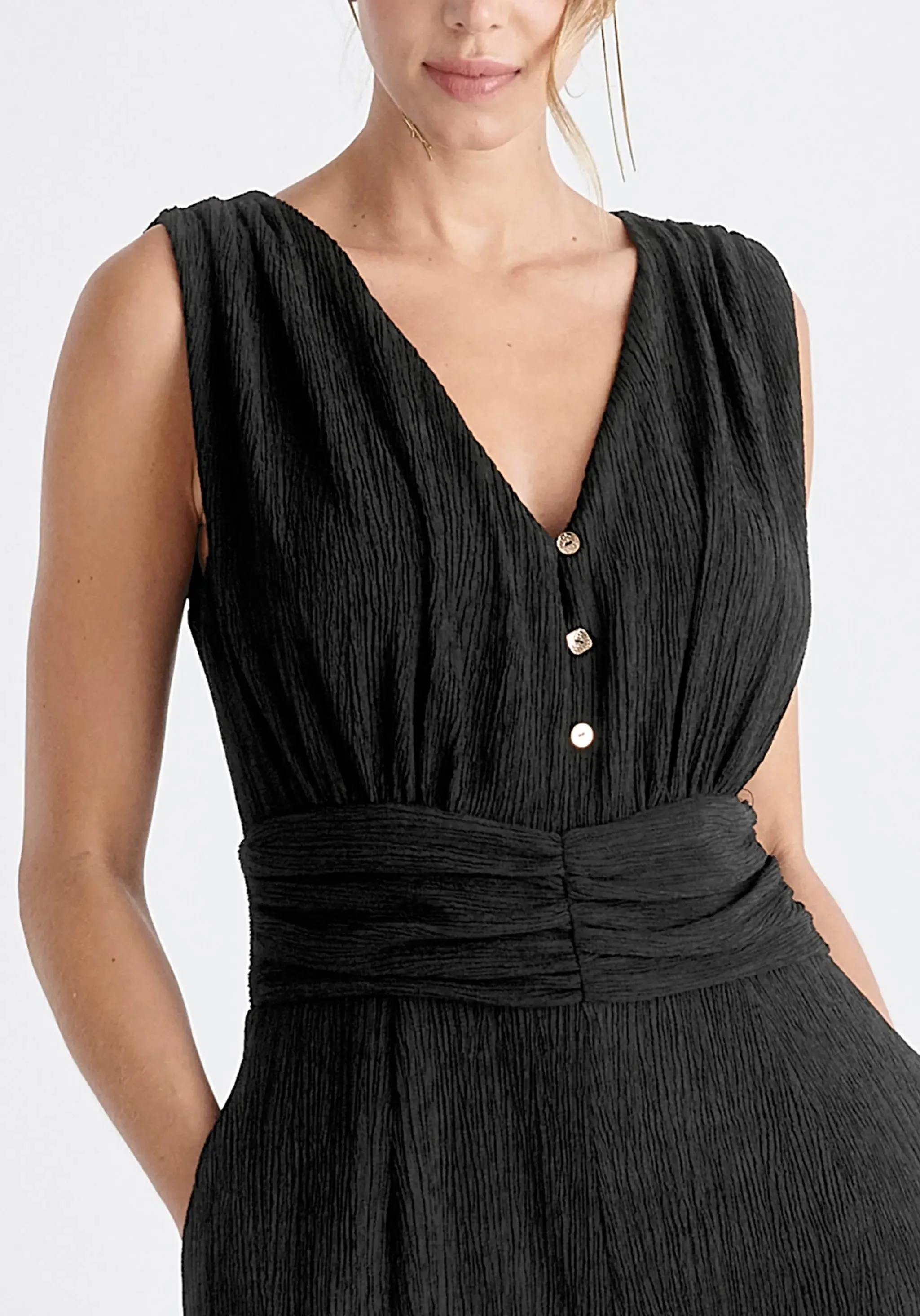 Black Textured Back-Tie Jumpsuit