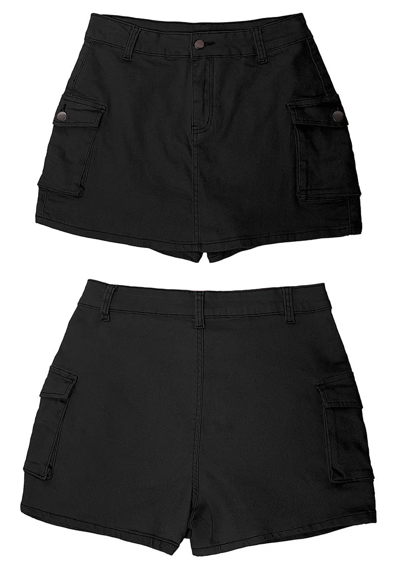 Black Women's High Waist Cargo Pocket Skirt Y2K Short