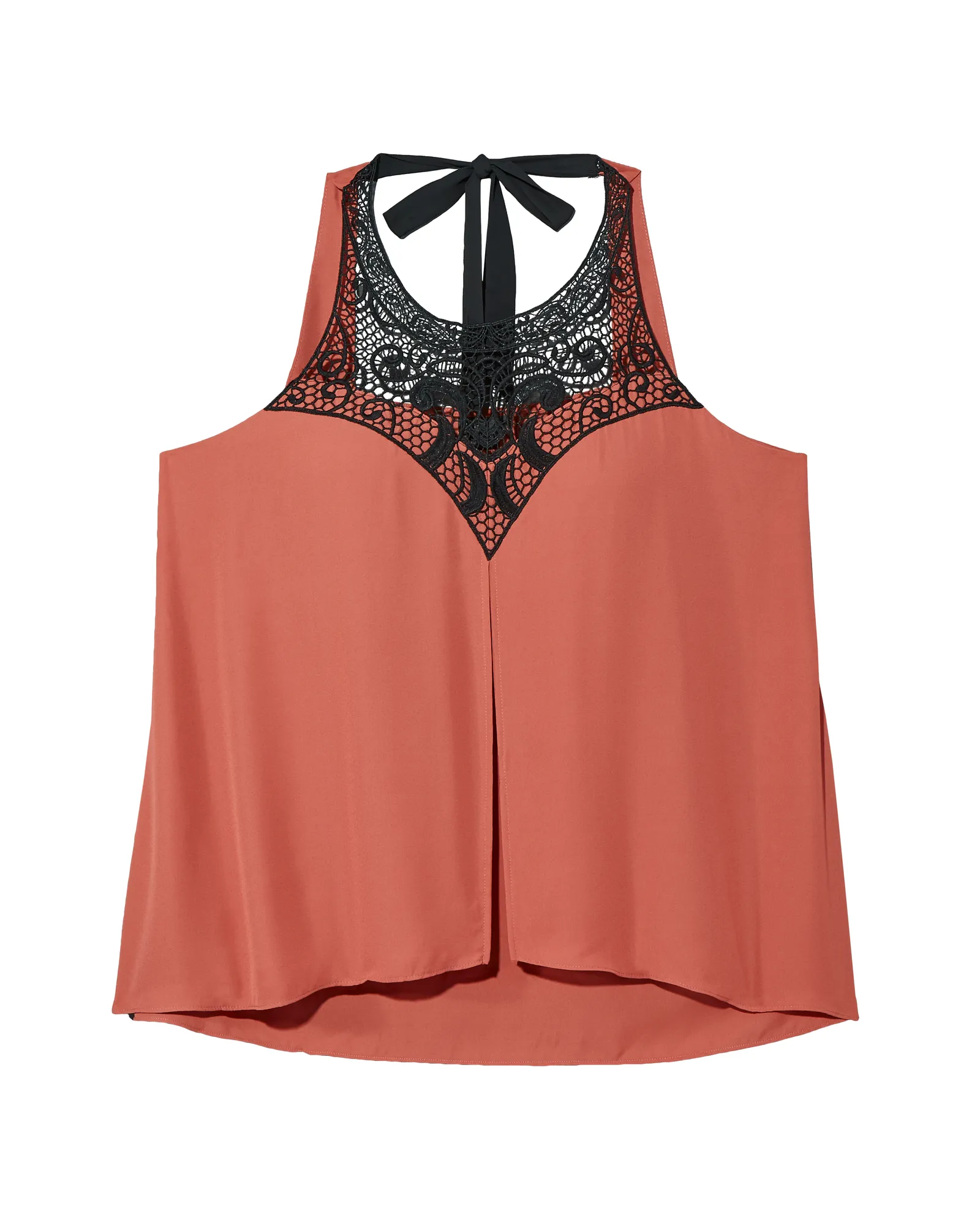 Blair Lace Detail Woven Tank With Tie Back | Coral / Black