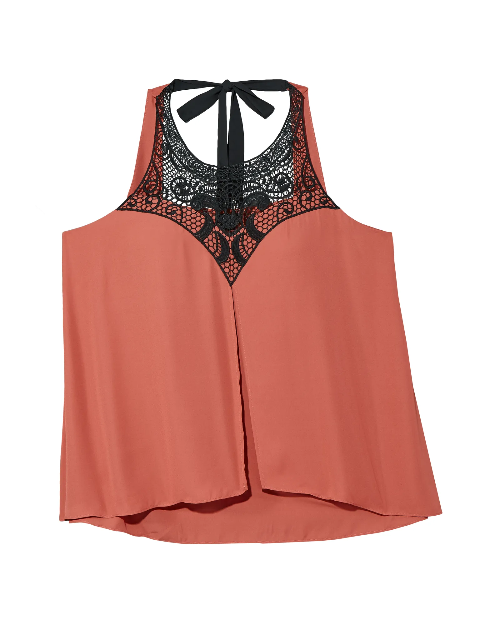 Blair Lace Detail Woven Tank With Tie Back | Coral / Black