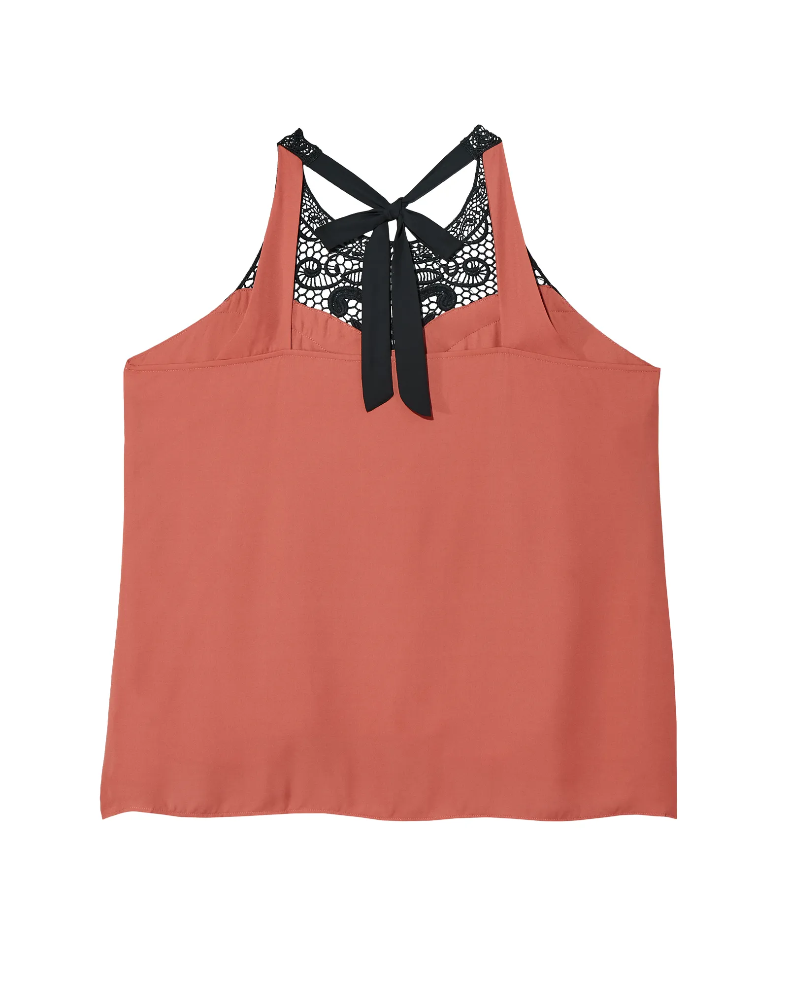 Blair Lace Detail Woven Tank With Tie Back | Coral / Black