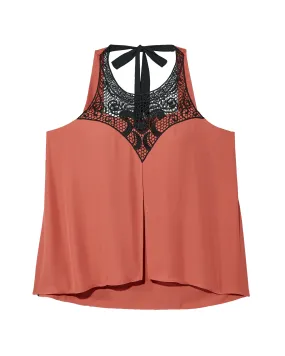 Blair Lace Detail Woven Tank With Tie Back | Coral / Black