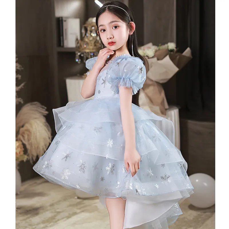 Blue Girl's Dress High-End Affordable Luxury Little Girl's Birthday Party Princess Dress Flower Girl Children's Piano Performance Dress