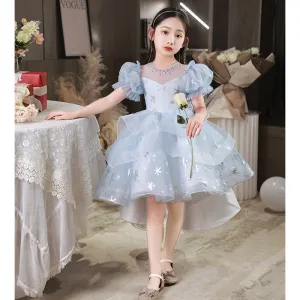 Blue Girl's Dress High-End Affordable Luxury Little Girl's Birthday Party Princess Dress Flower Girl Children's Piano Performance Dress