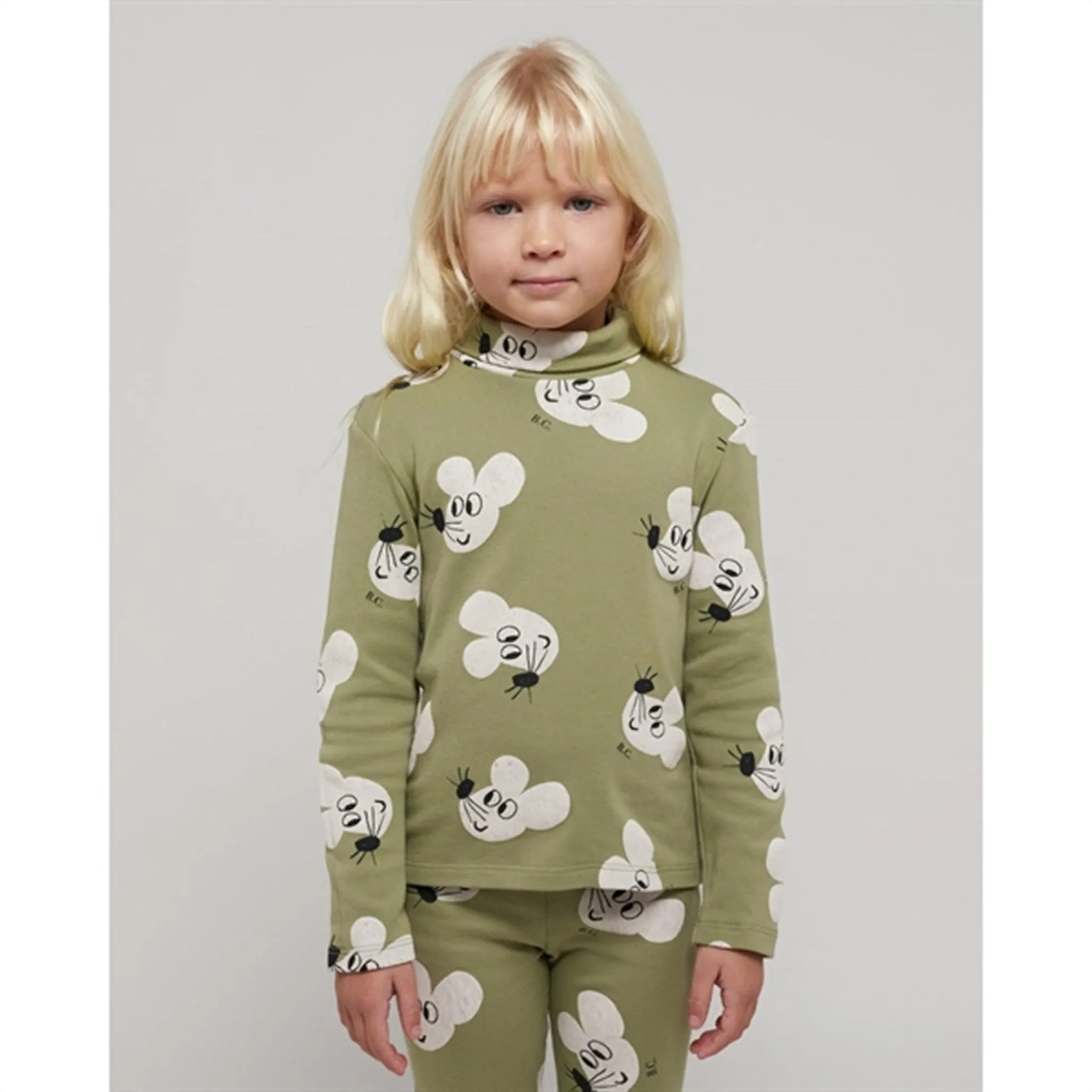 Bobo Choses Light Green Mouse Turtleneck AOP