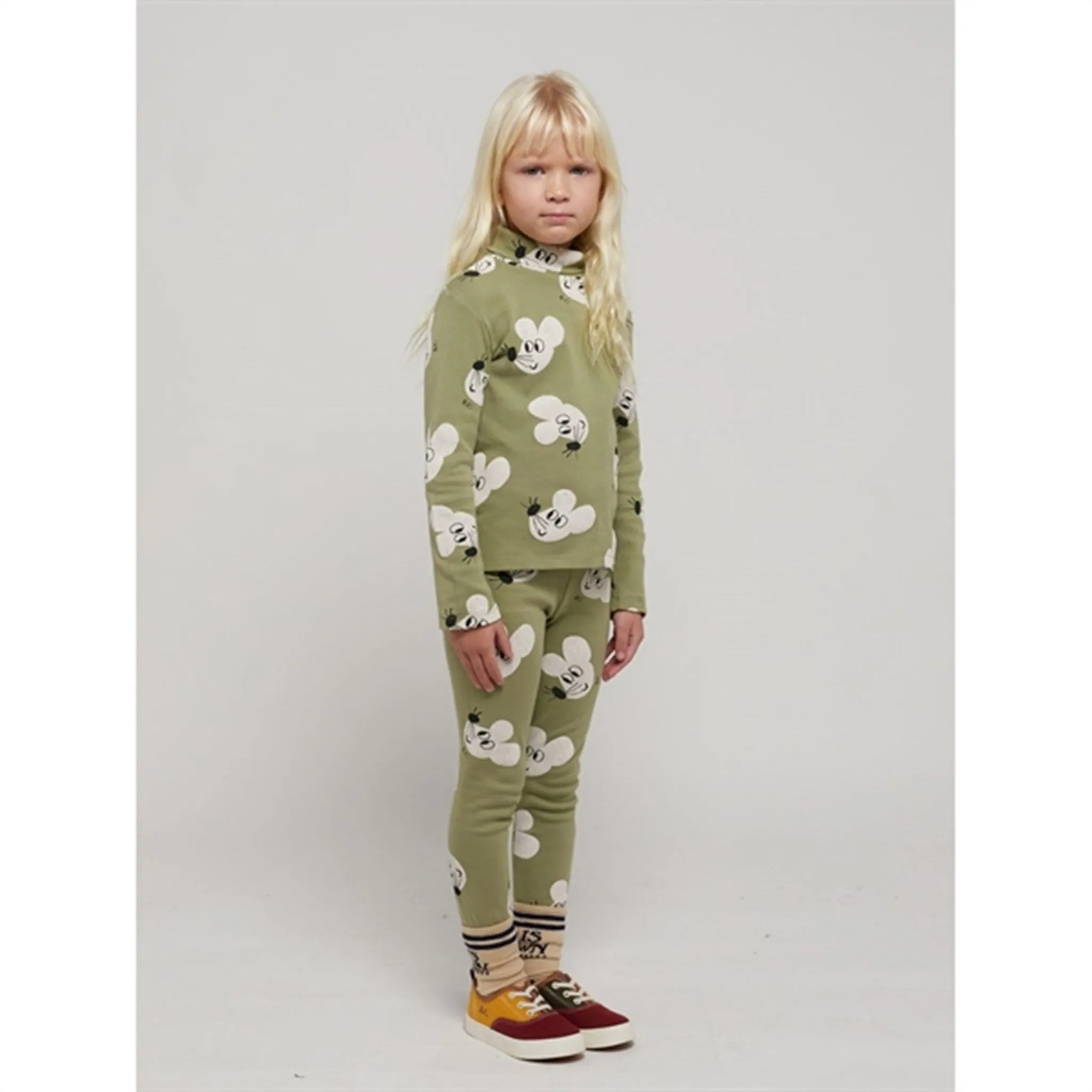 Bobo Choses Light Green Mouse Turtleneck AOP