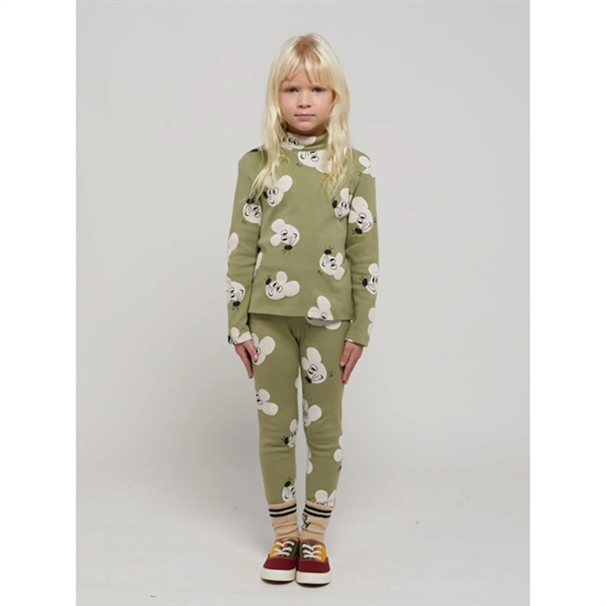 Bobo Choses Light Green Mouse Turtleneck AOP