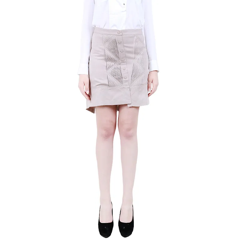 C005 Women tencel blend pintuck detail asymmetric mini skirt