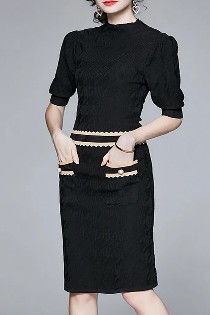 Callina Black Jacquard-knit Dress