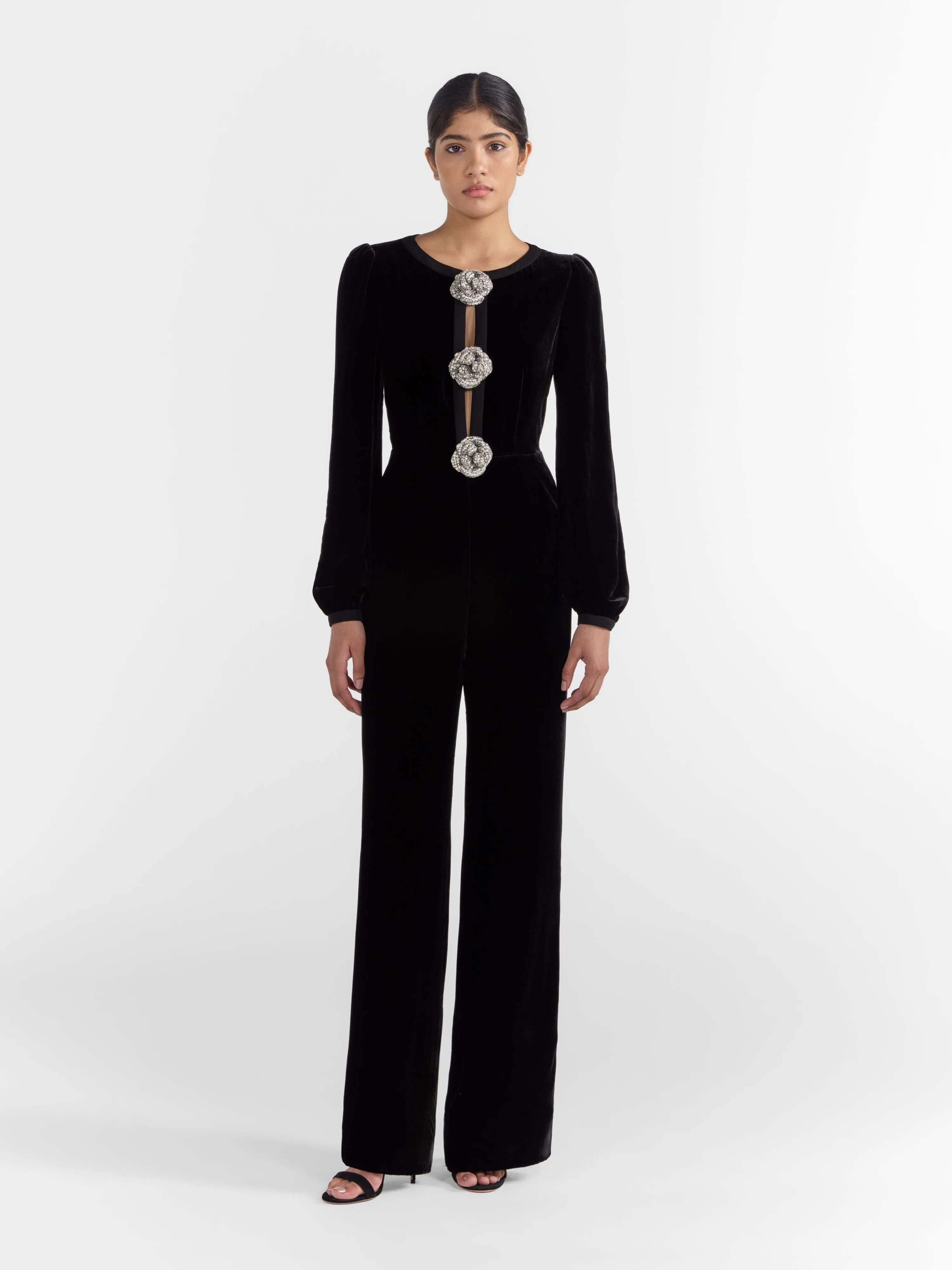 Camille Bows Jumpsuit in Black Crystal Rose