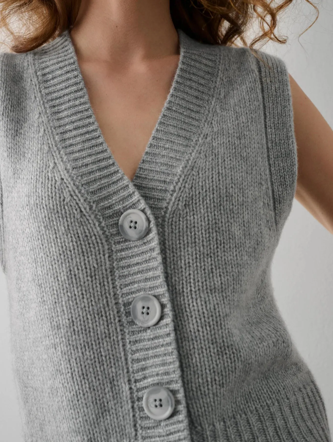 Cashmere Button Vest - Heather Grey