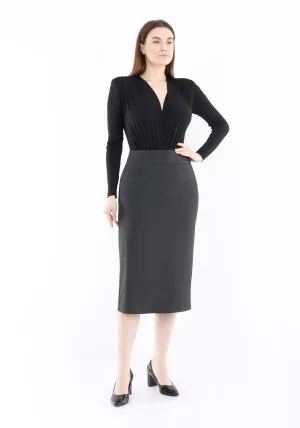 Charcoal Back Vented Midi Pencil Skirt