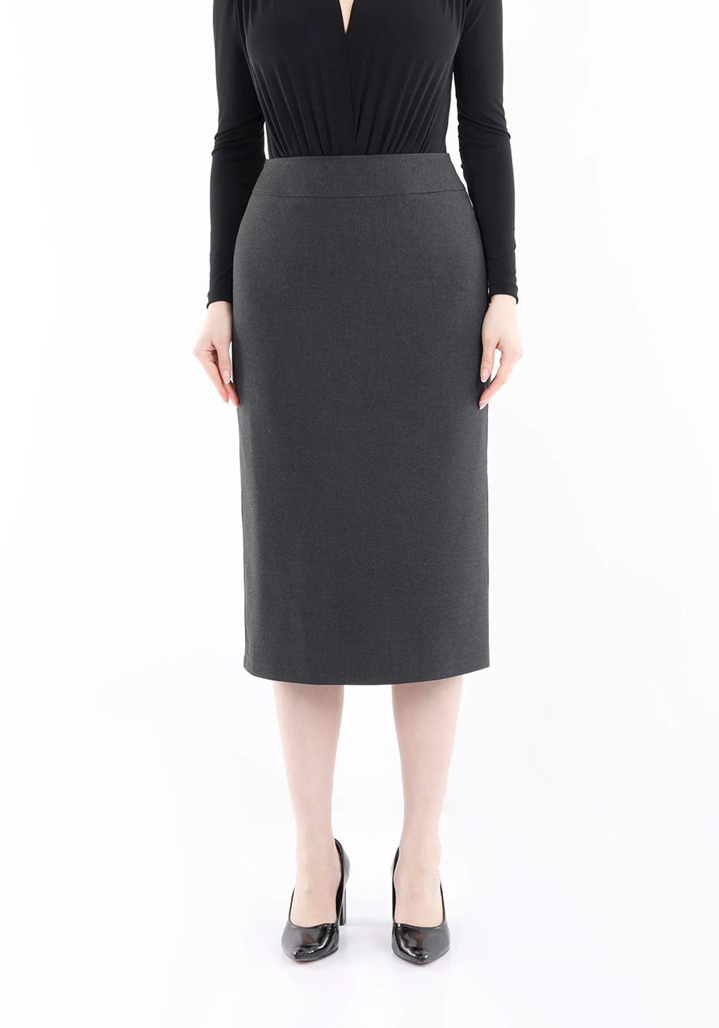 Charcoal Back Vented Midi Pencil Skirt