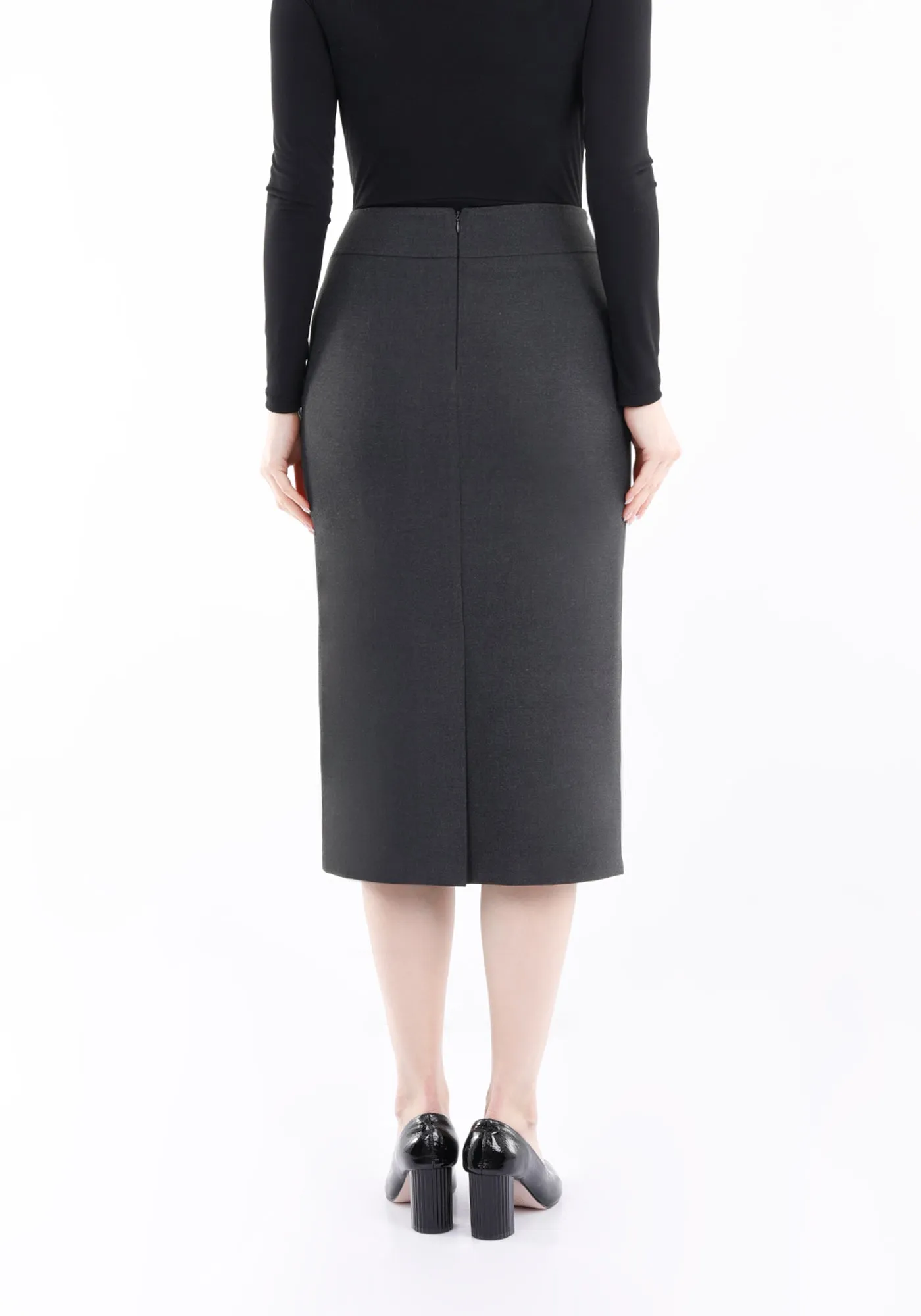 Charcoal Back Vented Midi Pencil Skirt