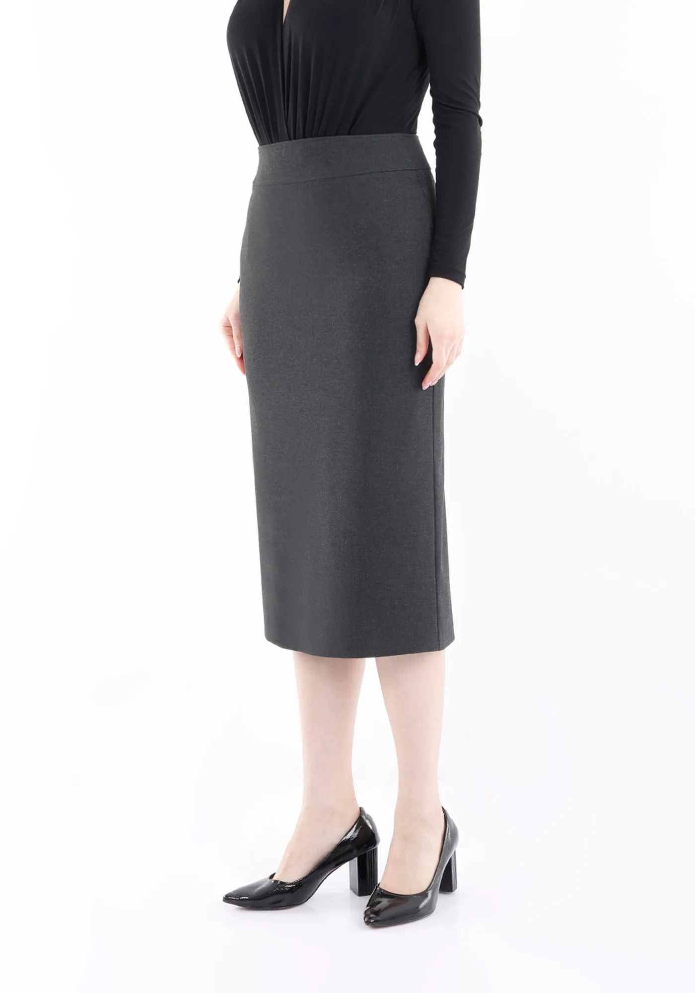 Charcoal Back Vented Midi Pencil Skirt