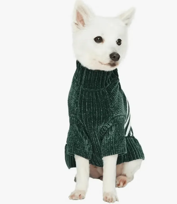 Chenille Classy Striped Sweater in Dark Green