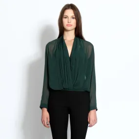 Chiffon wrap top in dark green