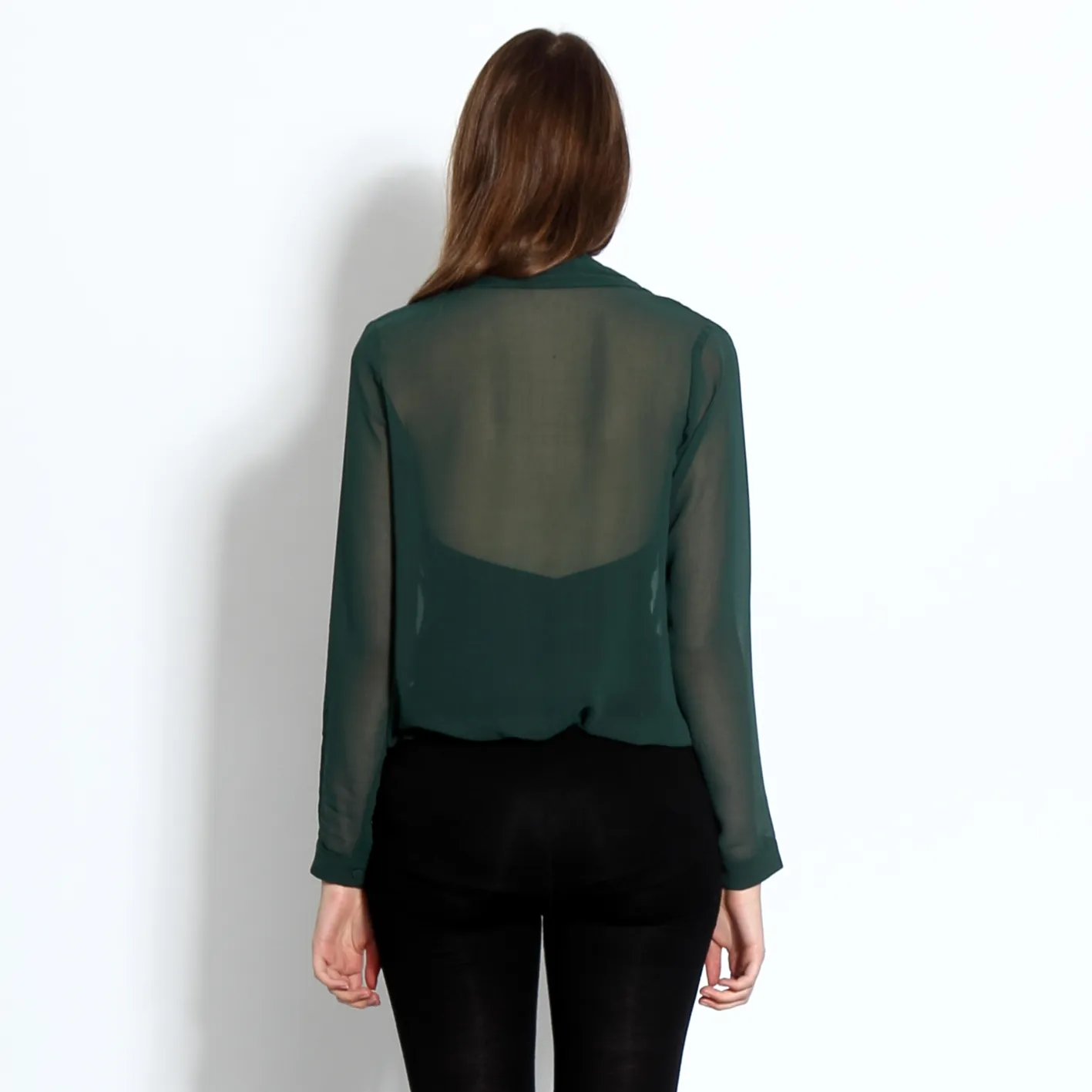 Chiffon wrap top in dark green