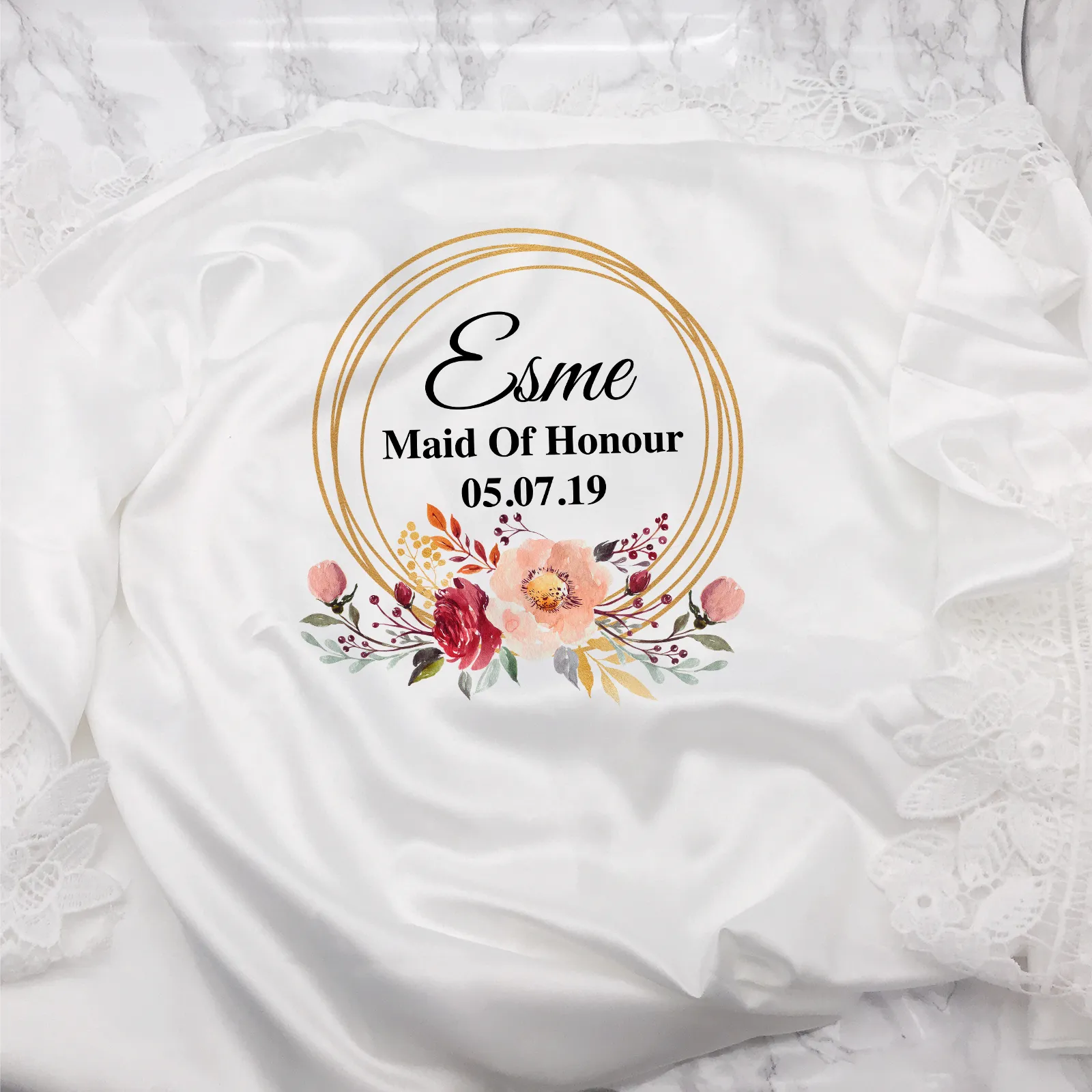 Circular Floral Personalised Bride Lace Wedding Dressing Robe