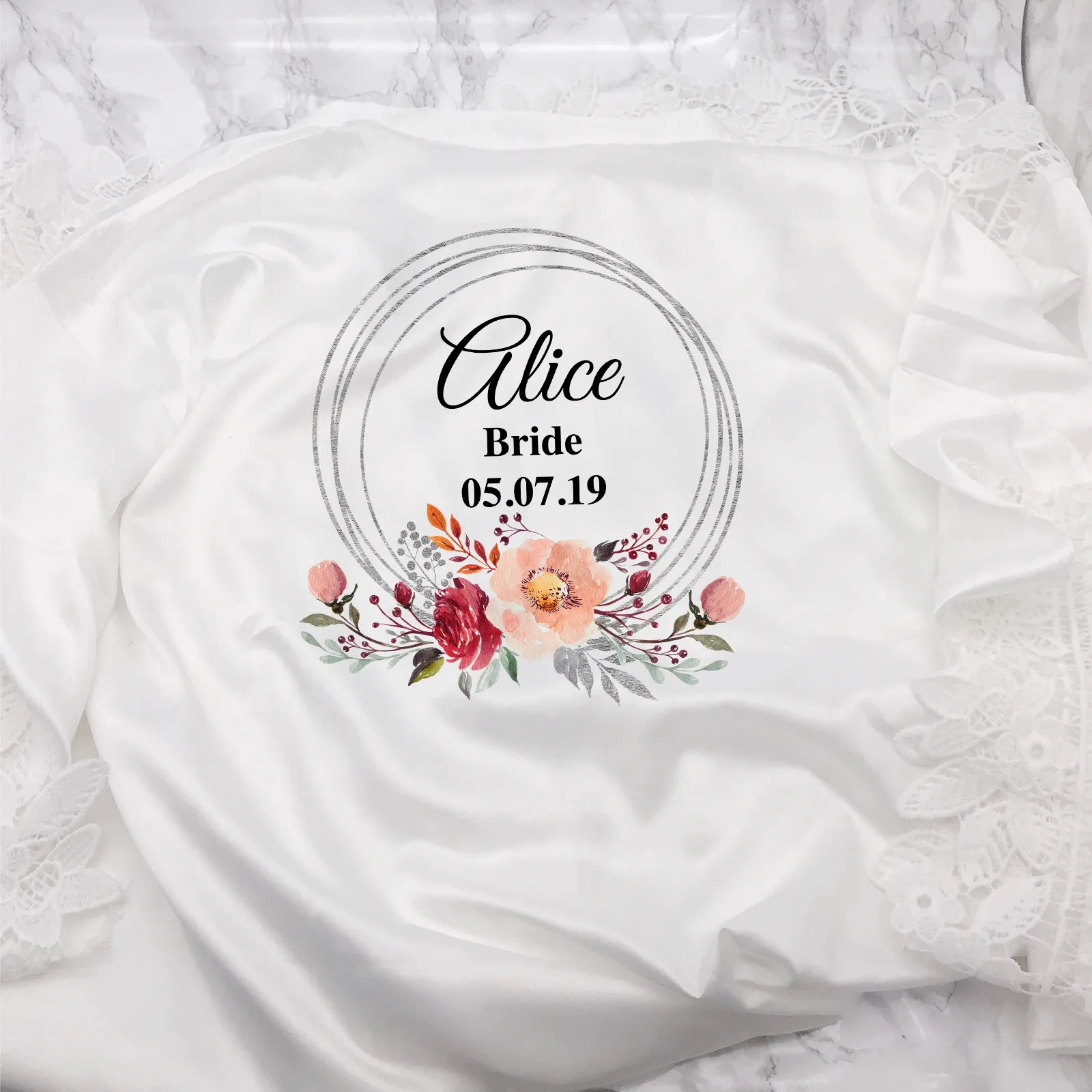 Circular Floral Personalised Bride Lace Wedding Dressing Robe