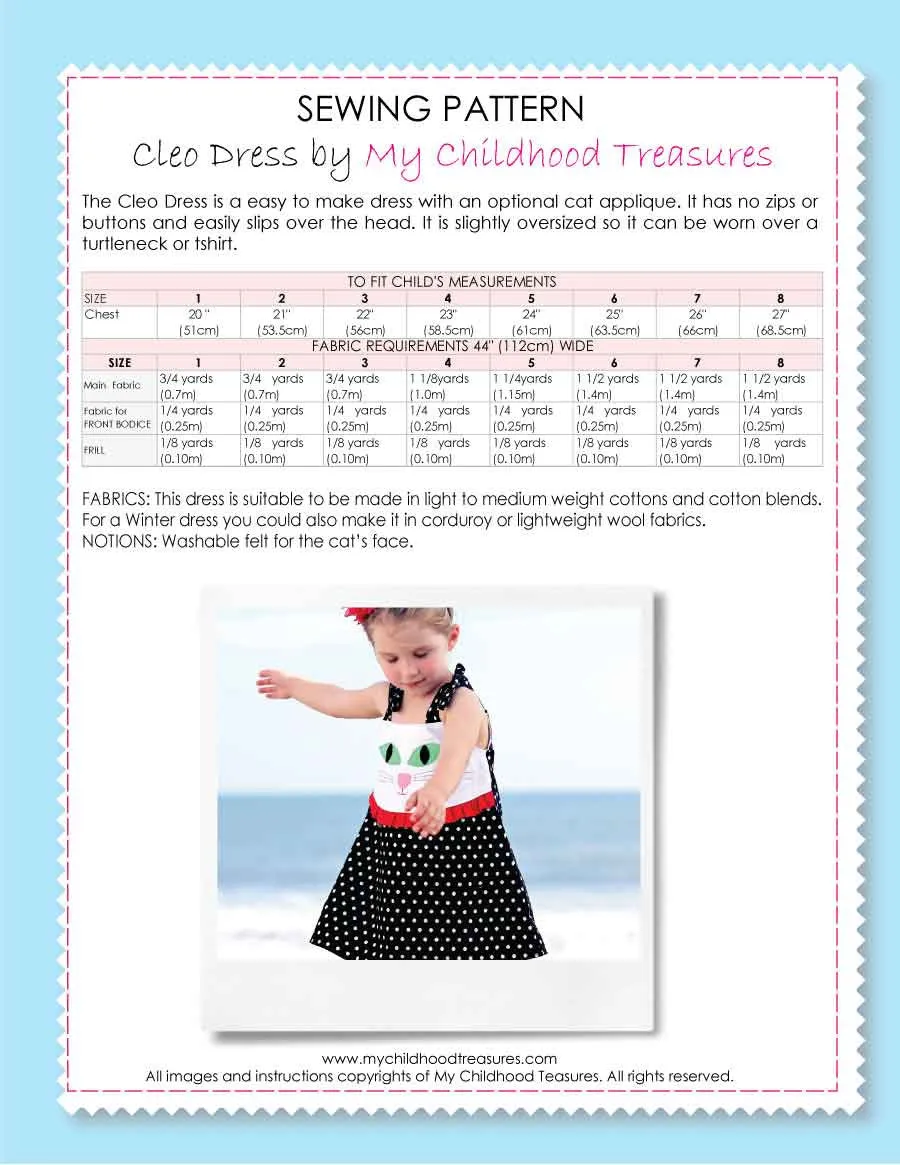 CLEO - Girls Dress Pattern with Cat Applique