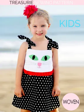 CLEO - Girls Dress Pattern with Cat Applique