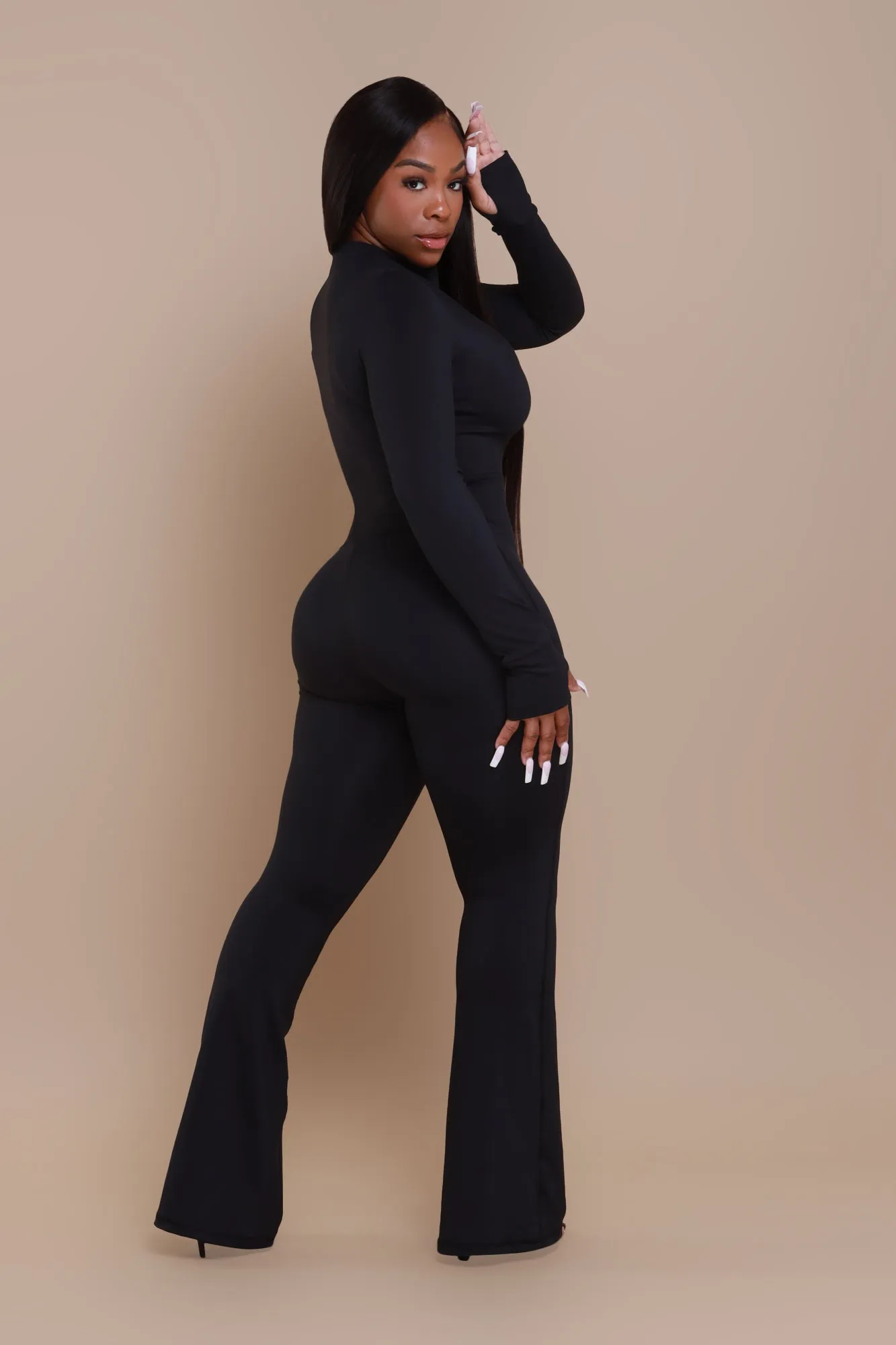 Code Black NUW Zip Up Flare Jumpsuit - Black